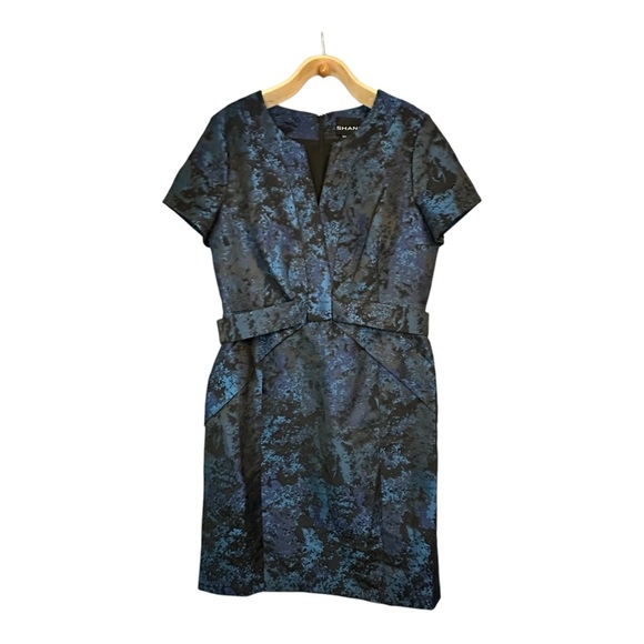 SHANI Jacquard Bow Detail Dress in Blue  Sz: 12 - Picture 2 of 9